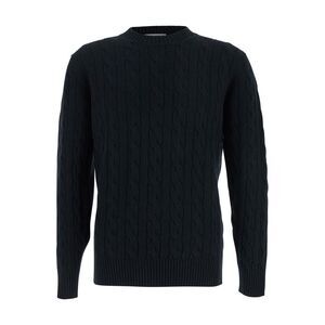Kangra Men Black Crew Neck Sweater With Braided Design In Wool Man